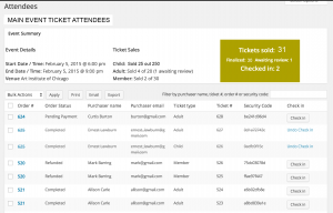 Guest list event ticket tracking system